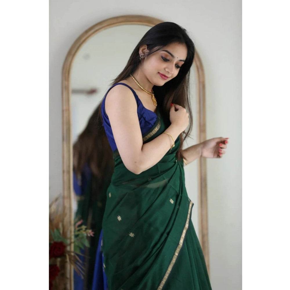 Generic Women's Cotton Printed Saree With Unstitched Blouse 5.5Mtr (Green) - MYLUXURY LANE ENTERPRISE