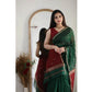 Generic Women's Cotton Printed Saree With Unstitched Blouse 5.5Mtr (Dark Green) - MYLUXURY LANE ENTERPRISE