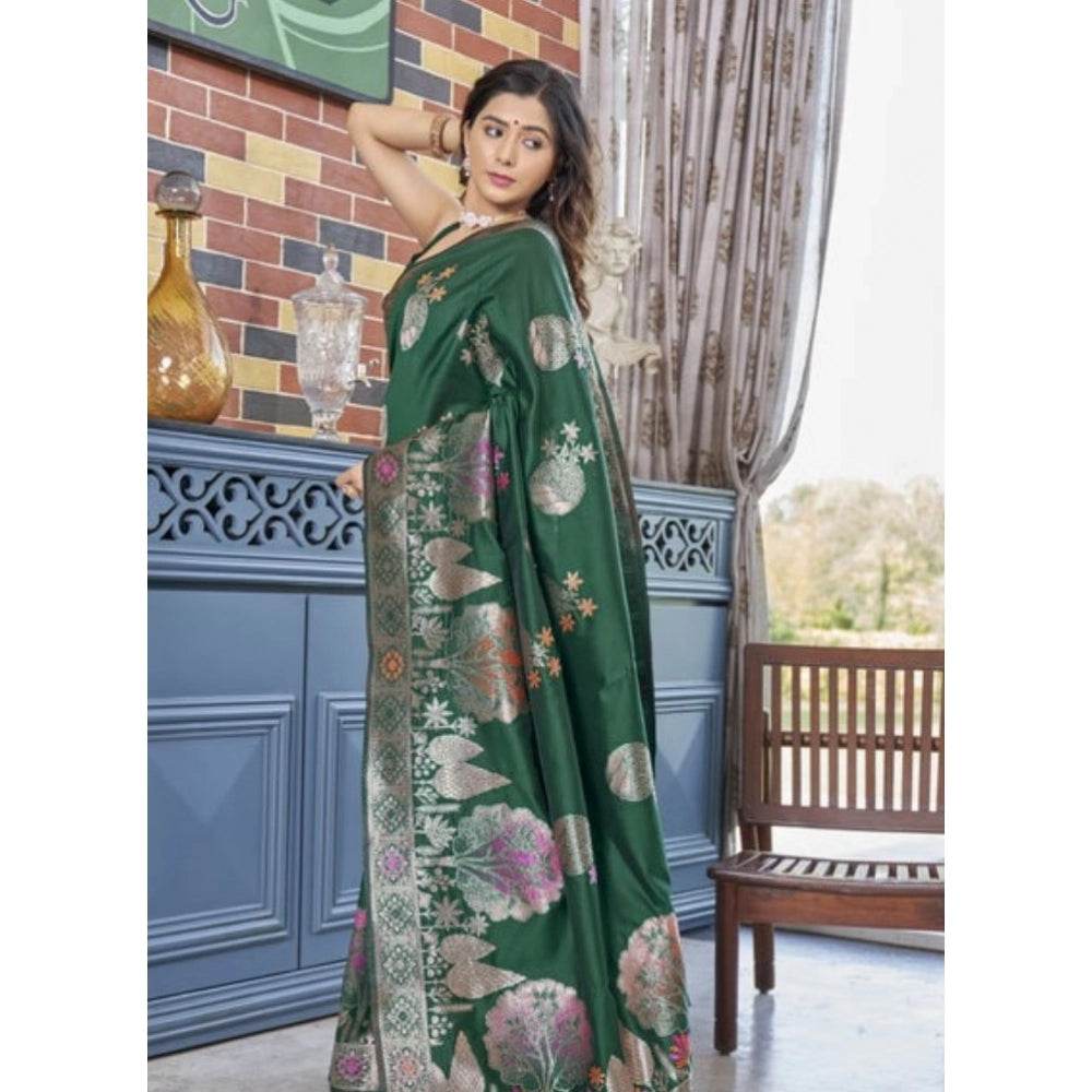 Generic Women's Silk Printed Saree With Unstitched Blouse 5.5Mtr (Green) - MYLUXURY LANE ENTERPRISE