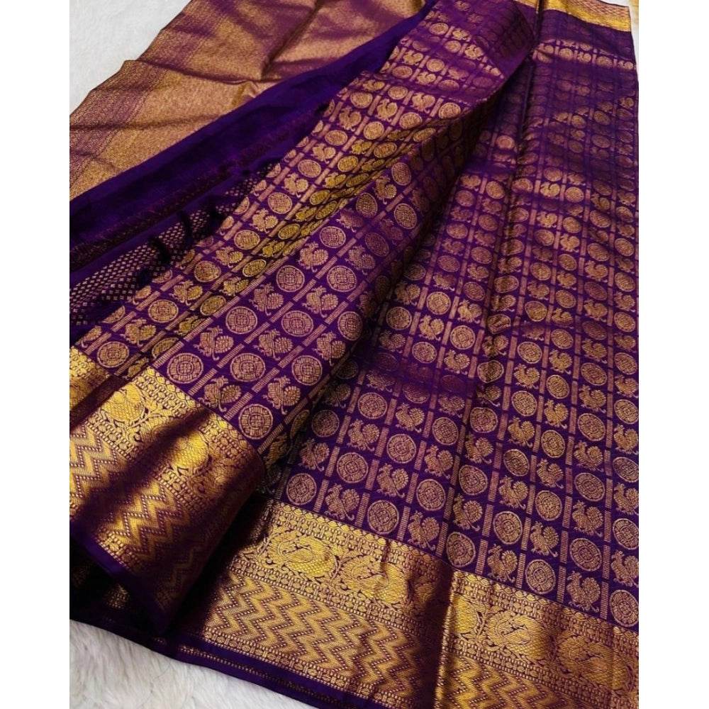 Generic Women's Silk Printed Saree With Unstitched Blouse 5.5Mtr (Purple) - MYLUXURY LANE ENTERPRISE