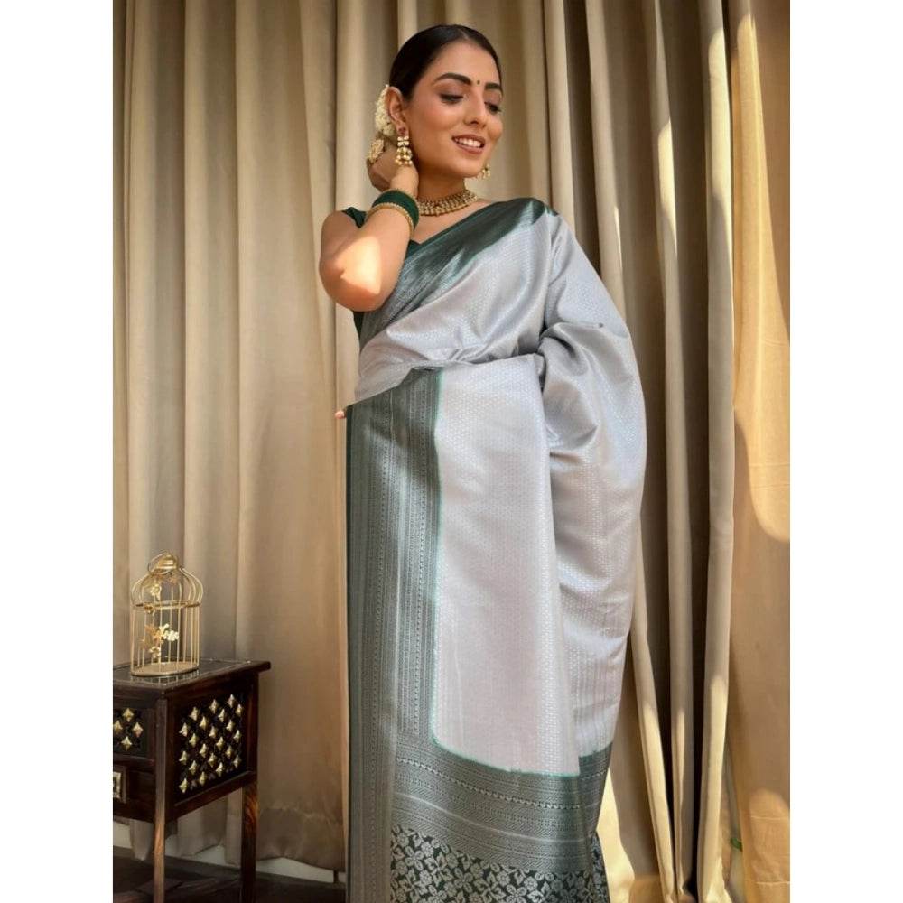 Generic Women's Silk Printed Saree With Unstitched Blouse 5.5Mtr (Grey) - MYLUXURY LANE ENTERPRISE
