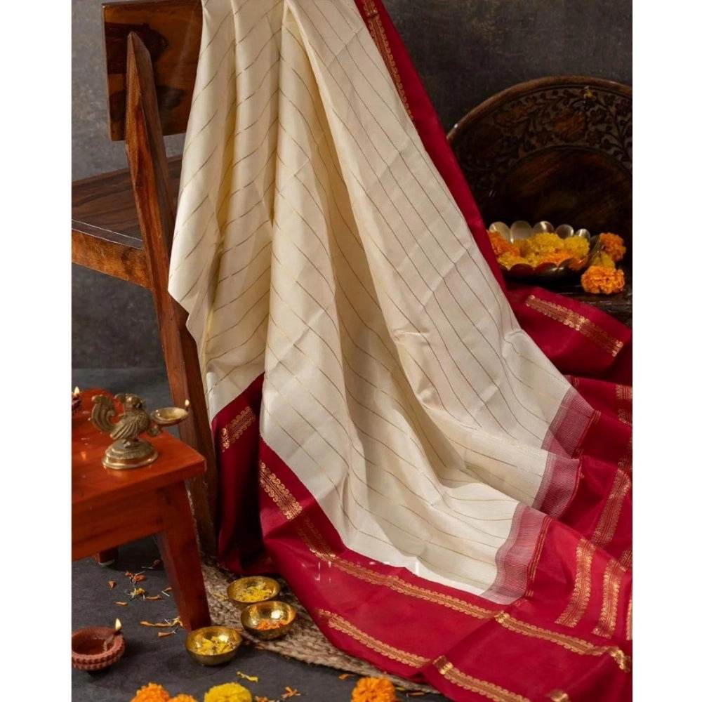 Generic Women's Silk Printed Saree With Unstitched Blouse 5.5Mtr (Off White) - MYLUXURY LANE ENTERPRISE