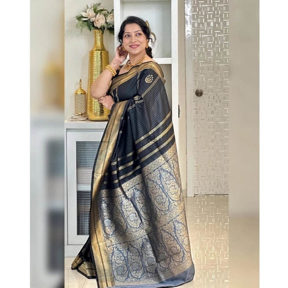 Generic Women's Silk Printed Saree With Unstitched Blouse 5.5Mtr (Black) - MYLUXURY LANE ENTERPRISE