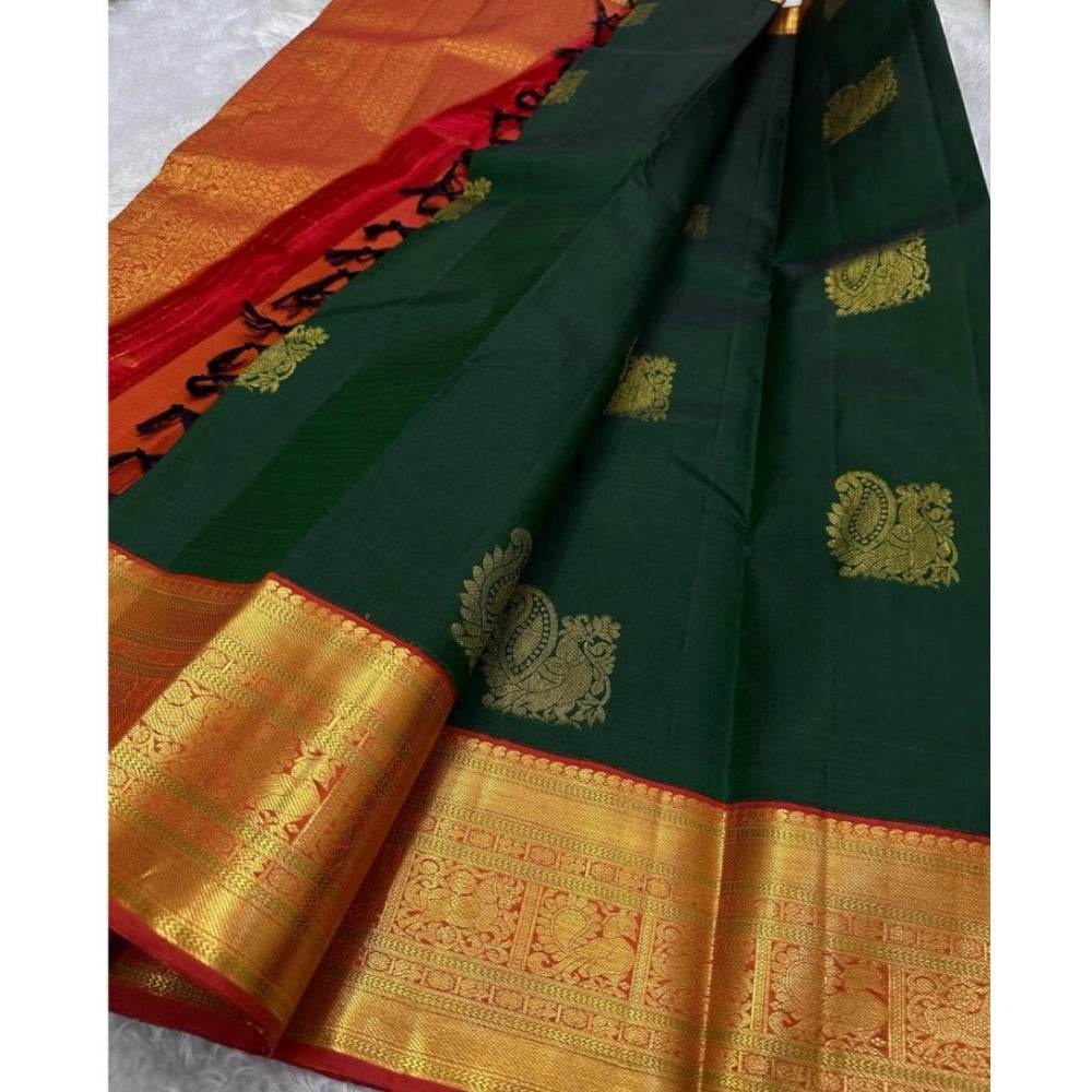 Generic Women's Silk Printed Saree With Unstitched Blouse 5.5Mtr (Green) - MYLUXURY LANE ENTERPRISE