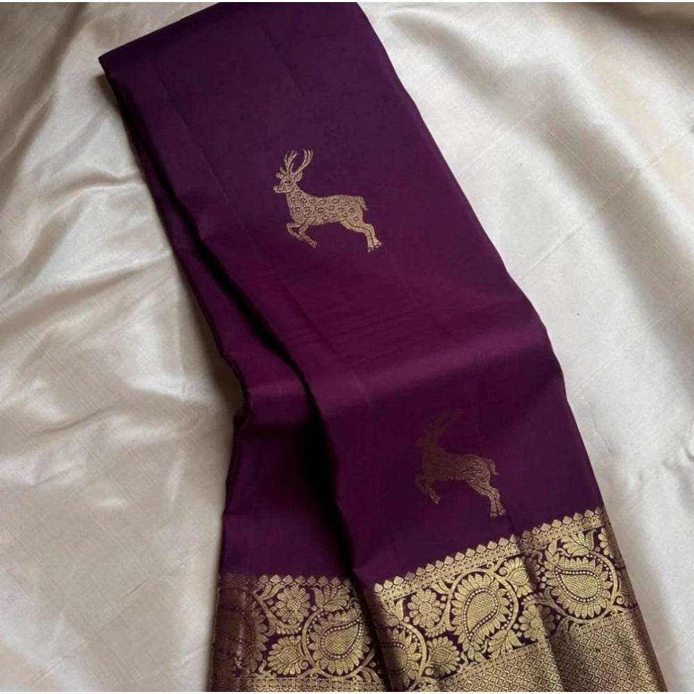 Generic Women's Silk Printed Saree With Unstitched Blouse 5.5Mtr (Wine) - MYLUXURY LANE ENTERPRISE