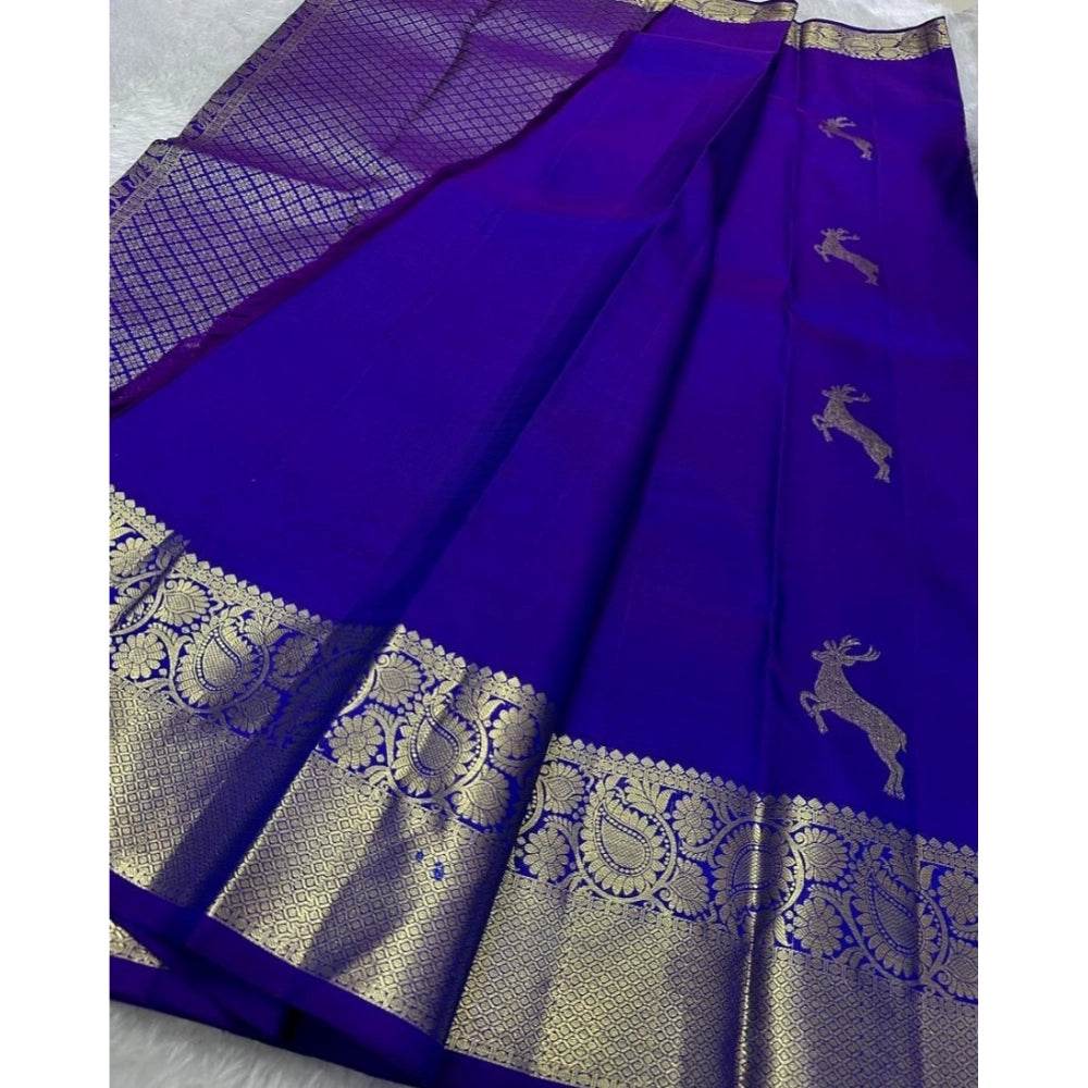 Generic Women's Silk Printed Saree With Unstitched Blouse 5.5Mtr (Royal Blue) - MYLUXURY LANE ENTERPRISE