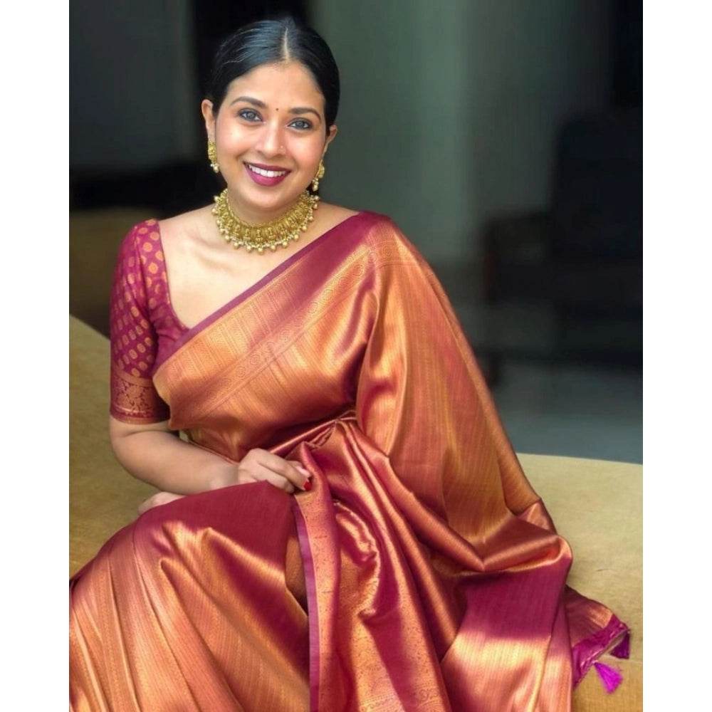 Generic Women's Silk Printed Saree With Unstitched Blouse 5.5Mtr (Maroon) - MYLUXURY LANE ENTERPRISE