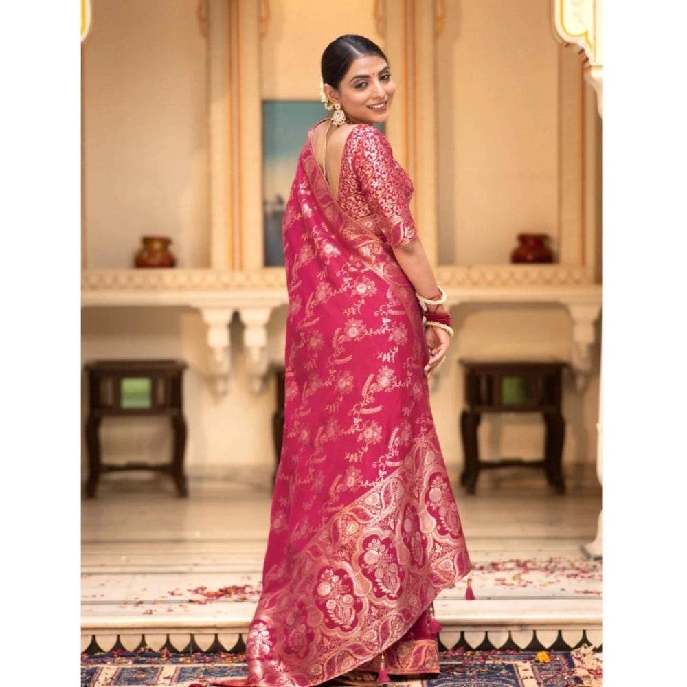 Generic Women's Silk Printed Saree With Unstitched Blouse 5.5Mtr (Pink) - MYLUXURY LANE ENTERPRISE