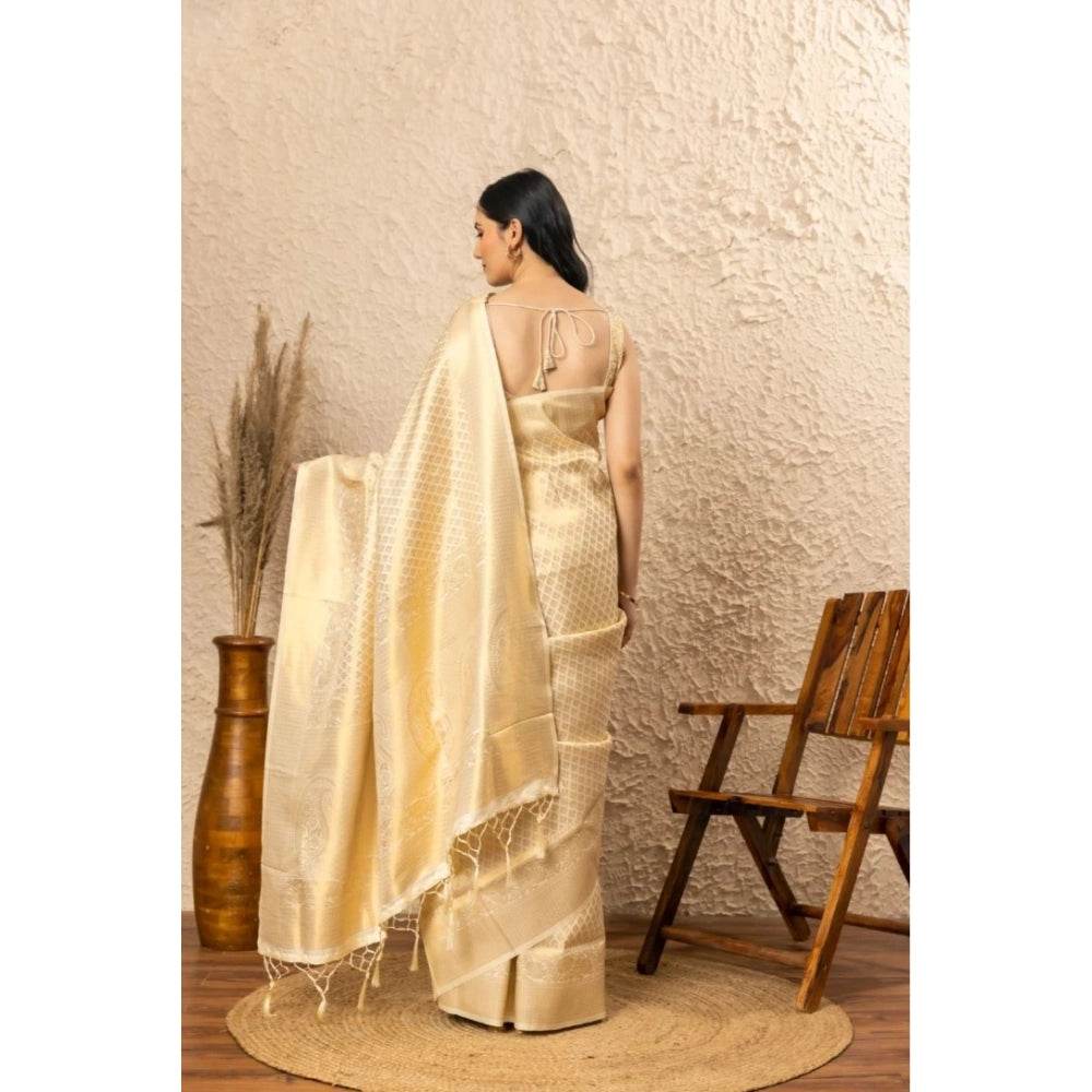 Generic Women's Silk Printed Saree With Unstitched Blouse 5.5Mtr (Gold) - MYLUXURY LANE ENTERPRISE