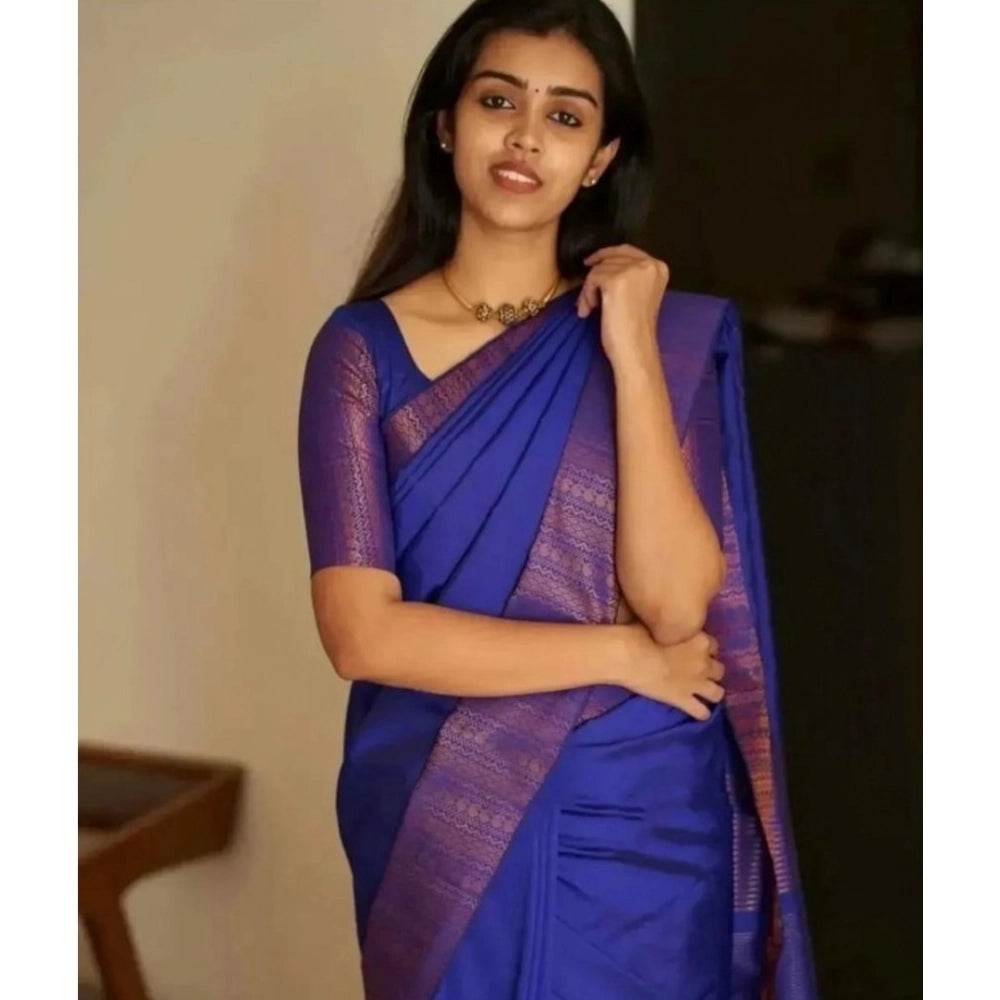 Generic Women's Silk Printed Saree With Unstitched Blouse 5.5Mtr (Blue) - MYLUXURY LANE ENTERPRISE