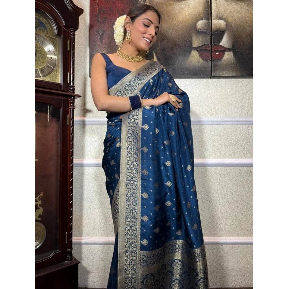 Generic Women's Silk Printed Saree With Unstitched Blouse 5.5Mtr (Rama) - MYLUXURY LANE ENTERPRISE