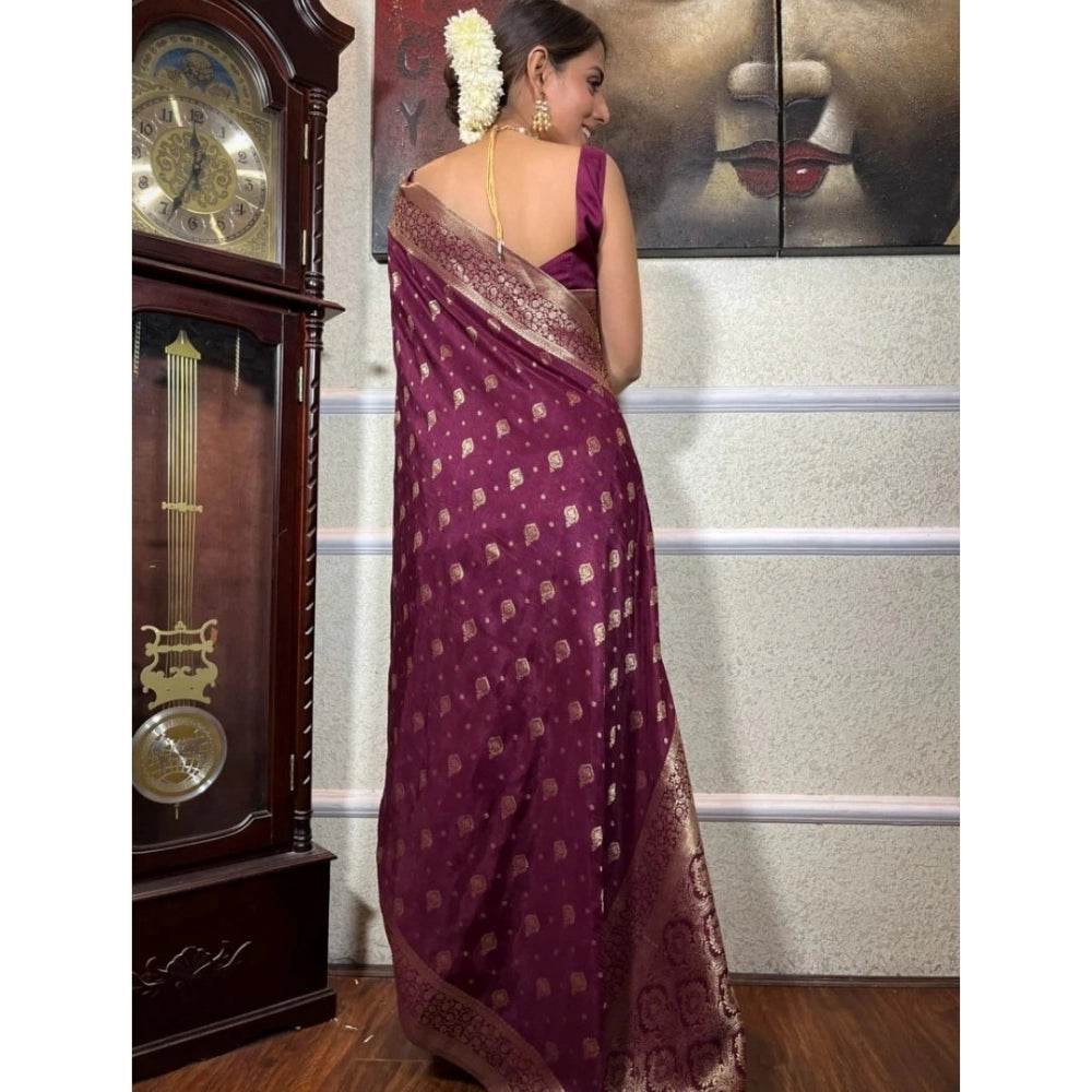Generic Women's Silk Printed Saree With Unstitched Blouse 5.5Mtr (Wine) - MYLUXURY LANE ENTERPRISE