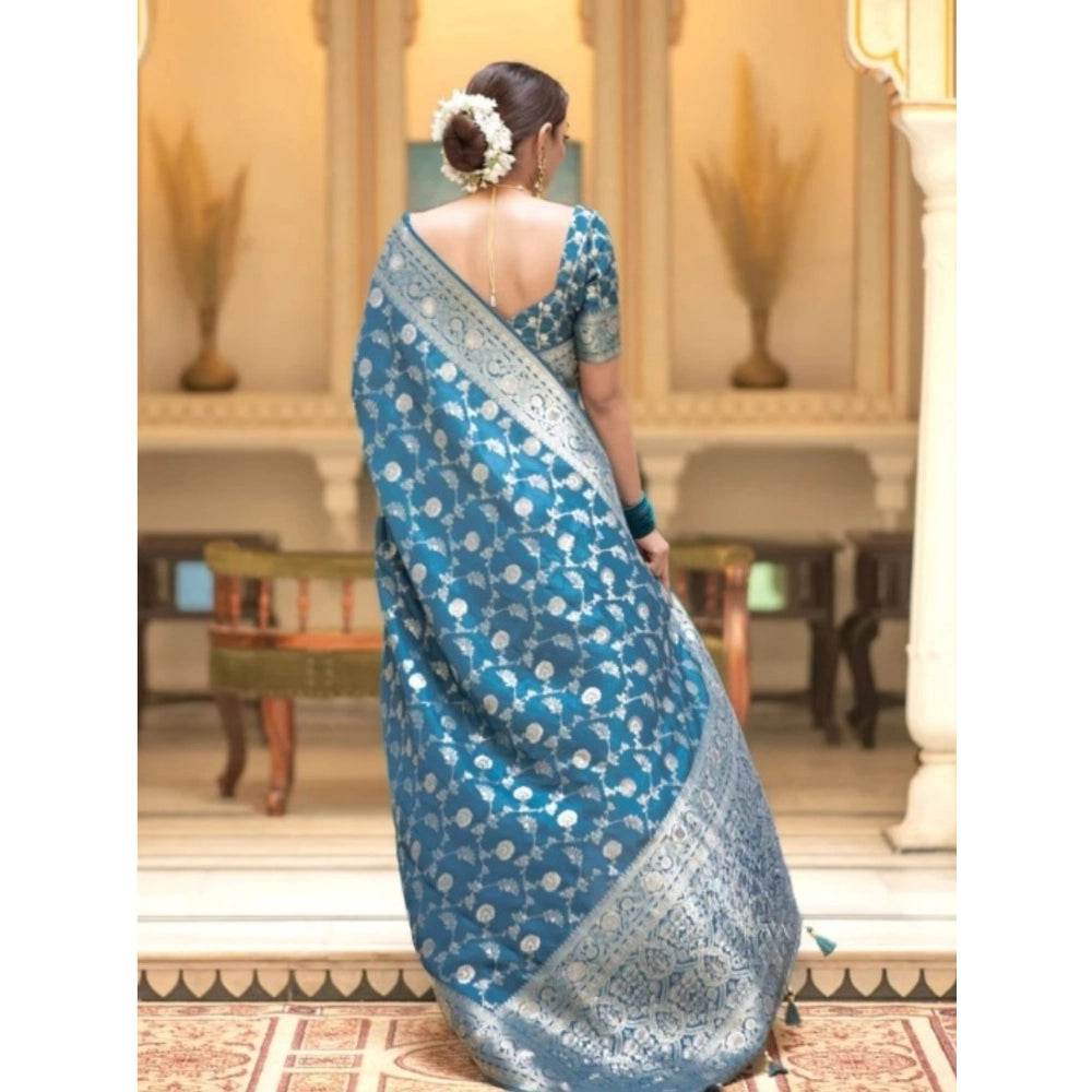 Generic Women's Silk Printed Saree With Unstitched Blouse 5.5Mtr (Rama) - MYLUXURY LANE ENTERPRISE