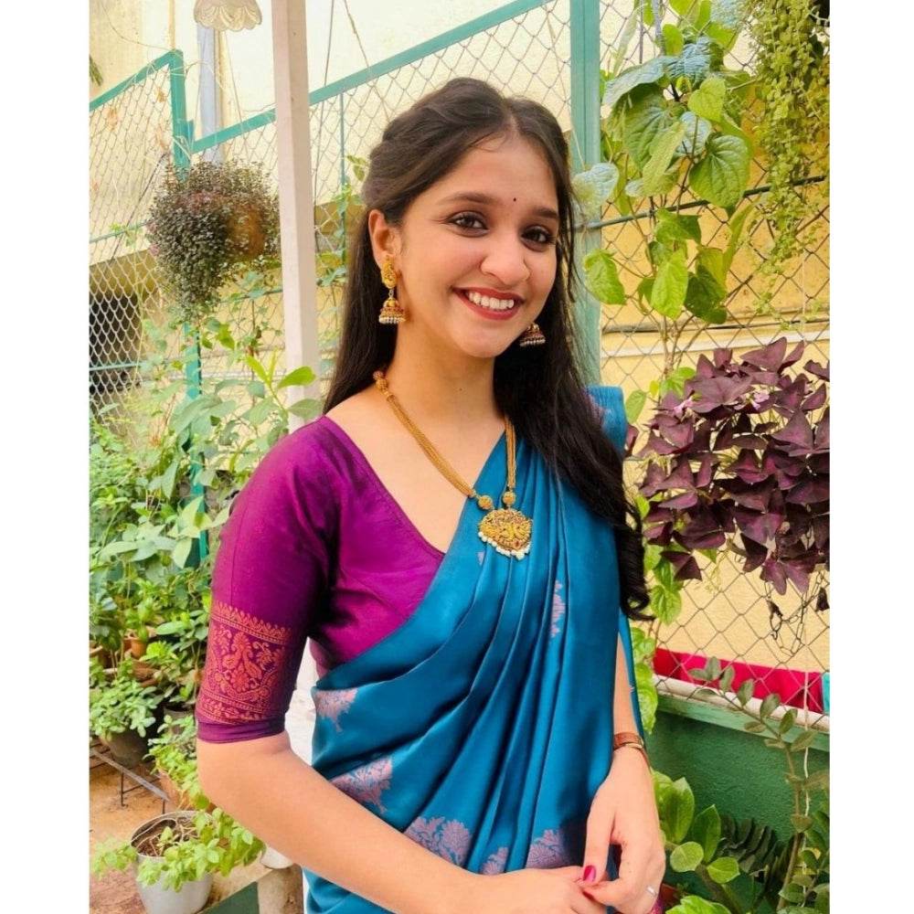 Generic Women's Silk Printed Saree With Unstitched Blouse 5.5Mtr (Rama) - MYLUXURY LANE ENTERPRISE