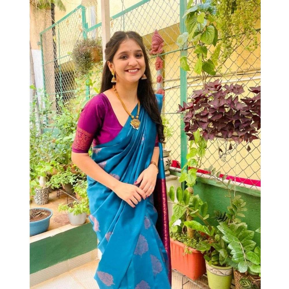 Generic Women's Silk Printed Saree With Unstitched Blouse 5.5Mtr (Rama) - MYLUXURY LANE ENTERPRISE