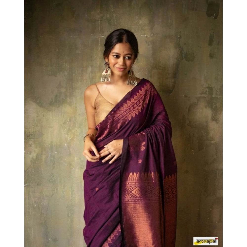 Generic Women's Silk Printed Saree With Unstitched Blouse 5.5Mtr (Wine) - MYLUXURY LANE ENTERPRISE