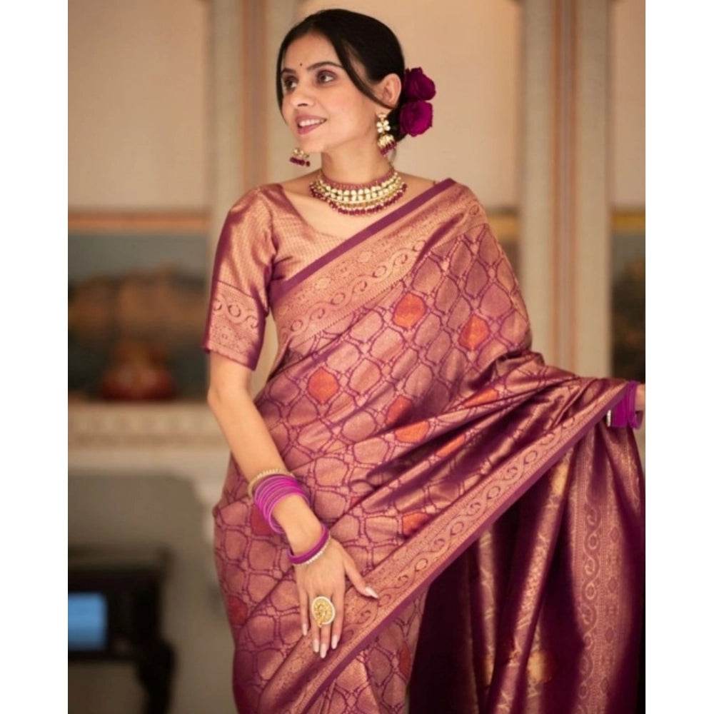 Generic Women's Silk Printed Saree With Unstitched Blouse 5.5Mtr (Wine) - MYLUXURY LANE ENTERPRISE