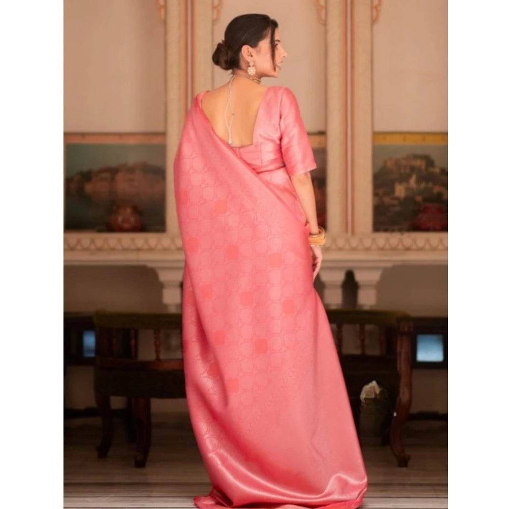 Generic Women's Silk Printed Saree With Unstitched Blouse 5.5Mtr (Pink) - MYLUXURY LANE ENTERPRISE