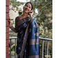 Generic Women's Silk Printed Saree With Unstitched Blouse 5.5Mtr (Navy Blue) - MYLUXURY LANE ENTERPRISE