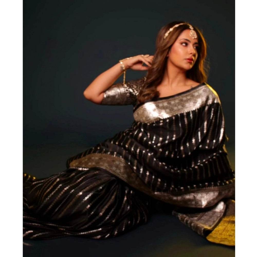 Generic Women's Silk Printed Saree With Unstitched Blouse 5.5Mtr (Black) - MYLUXURY LANE ENTERPRISE