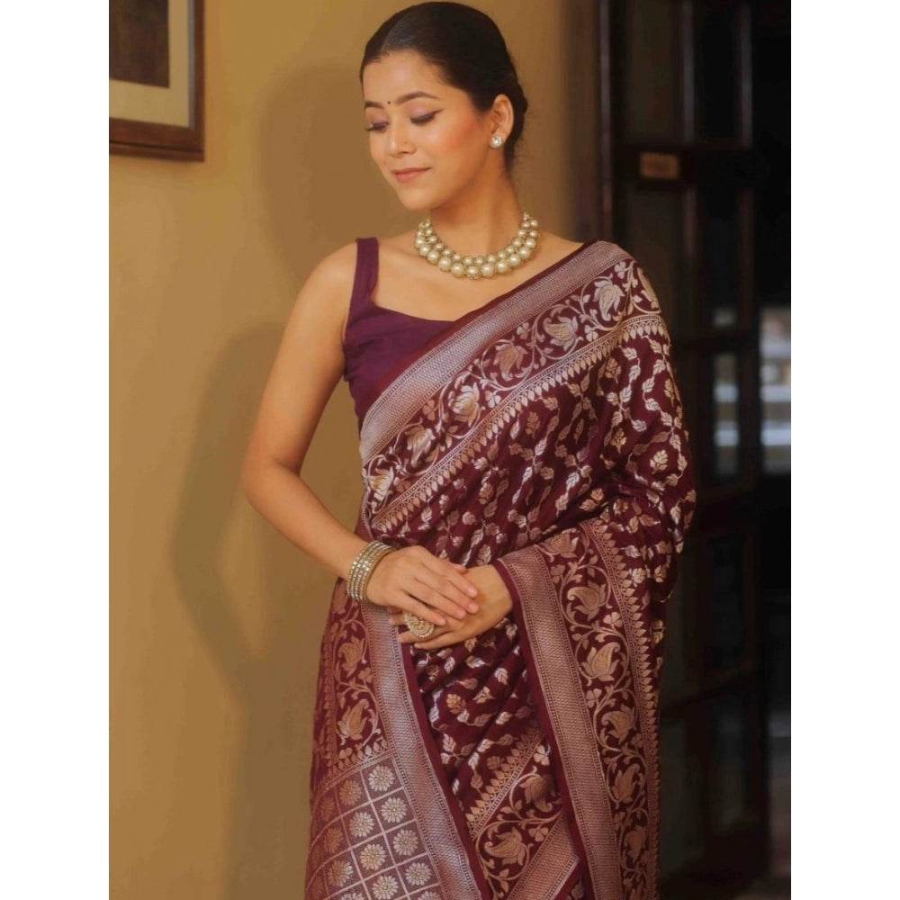 Generic Women's Silk Printed Saree With Unstitched Blouse 5.5Mtr (Maroon) - MYLUXURY LANE ENTERPRISE