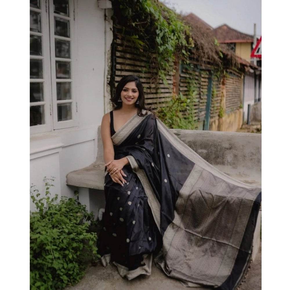 Generic Women's Silk Printed Saree With Unstitched Blouse 5.5Mtr (Black) - MYLUXURY LANE ENTERPRISE