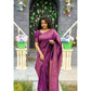 Generic Women's Silk Printed Saree With Unstitched Blouse 5.5Mtr (Purple) - MYLUXURY LANE ENTERPRISE