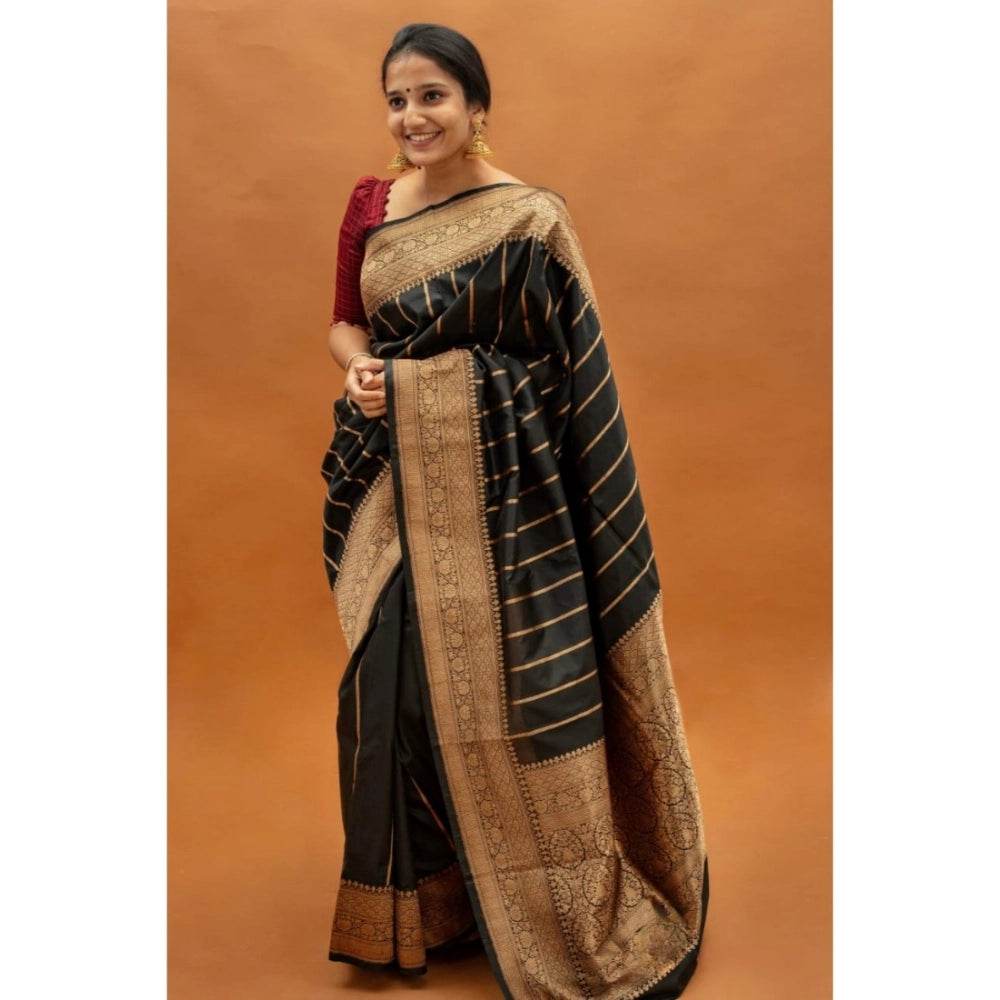 Generic Women's Silk Printed Saree With Unstitched Blouse 5.5Mtr (Black) - MYLUXURY LANE ENTERPRISE