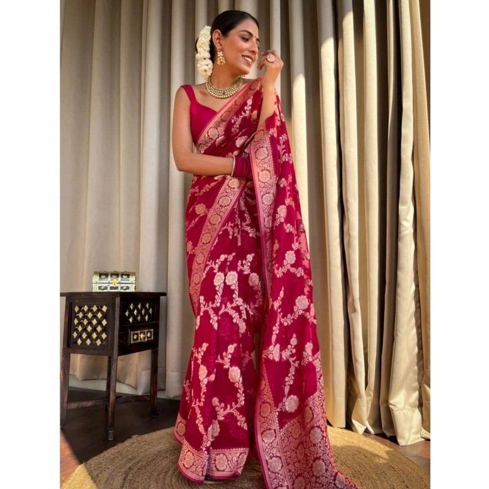 Generic Women's Silk Printed Saree With Unstitched Blouse 5.5Mtr (Pink) - MYLUXURY LANE ENTERPRISE