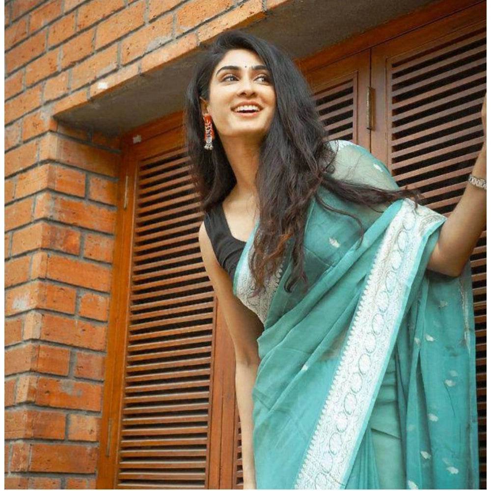 Generic Women's Cotton Printed Saree With Unstitched Blouse 5.5Mtr (Sky Blue) - MYLUXURY LANE ENTERPRISE