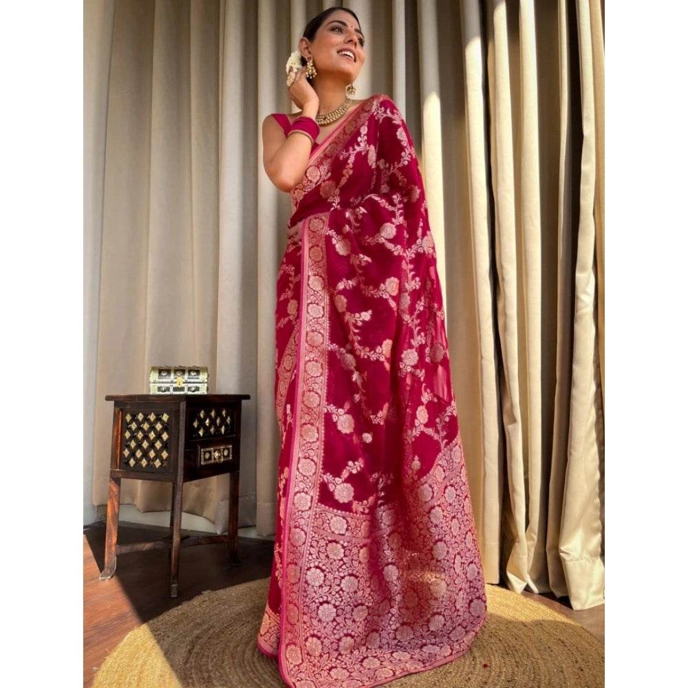 Generic Women's Silk Printed Saree With Unstitched Blouse 5.5Mtr (Pink) - MYLUXURY LANE ENTERPRISE