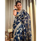 Generic Women's Silk Printed Saree With Unstitched Blouse 5.5Mtr (Dark Blue) - MYLUXURY LANE ENTERPRISE