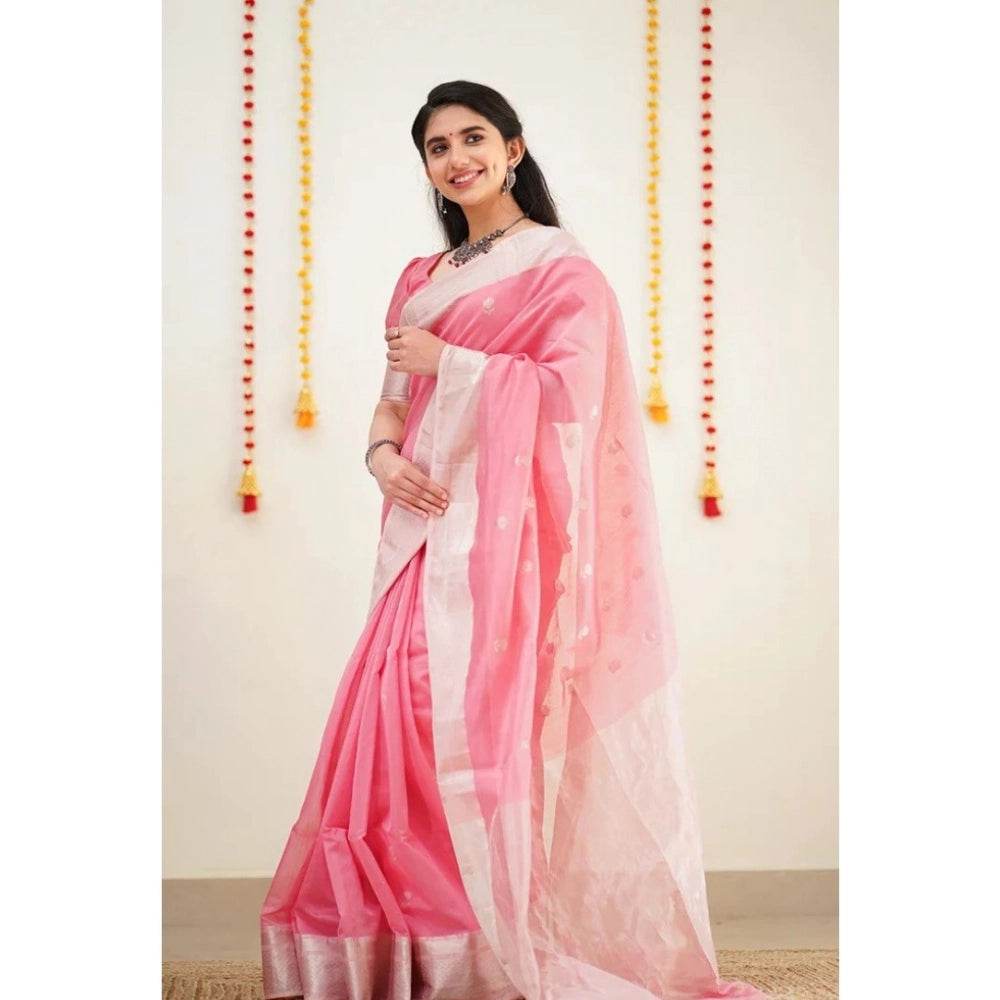 Generic Women's Cotton Printed Saree With Unstitched Blouse 5.5Mtr (Pink) - MYLUXURY LANE ENTERPRISE
