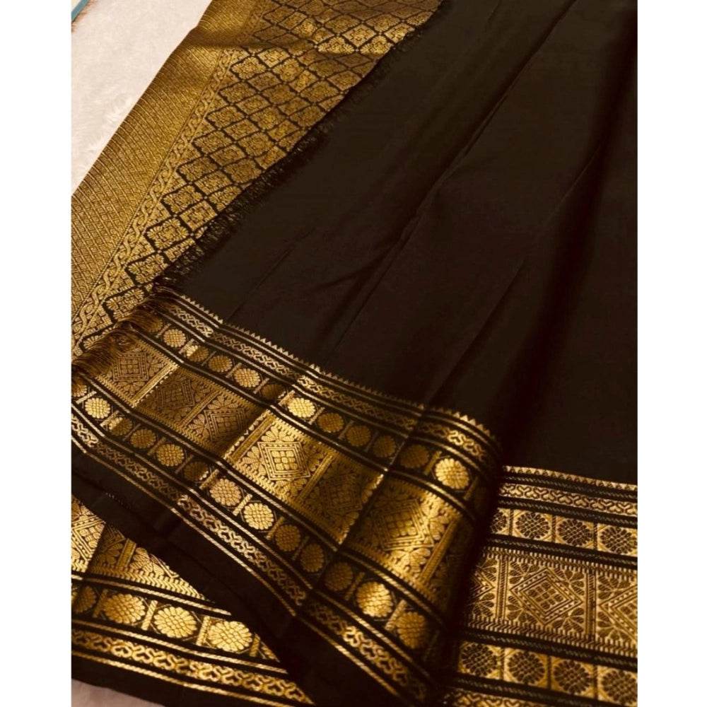 Generic Women's Silk Printed Saree With Unstitched Blouse 5.5Mtr (Black) - MYLUXURY LANE ENTERPRISE