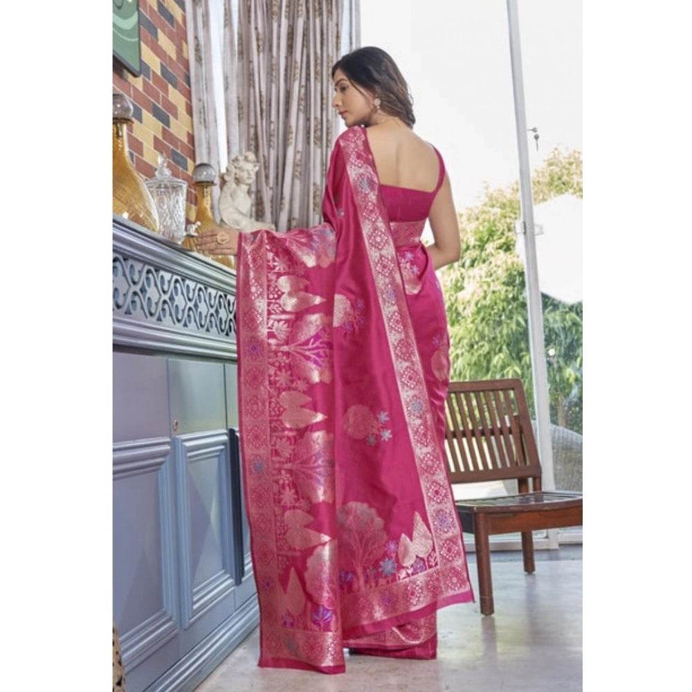 Generic Women's Silk Printed Saree With Unstitched Blouse 5.5Mtr (Rani Pink) - MYLUXURY LANE ENTERPRISE