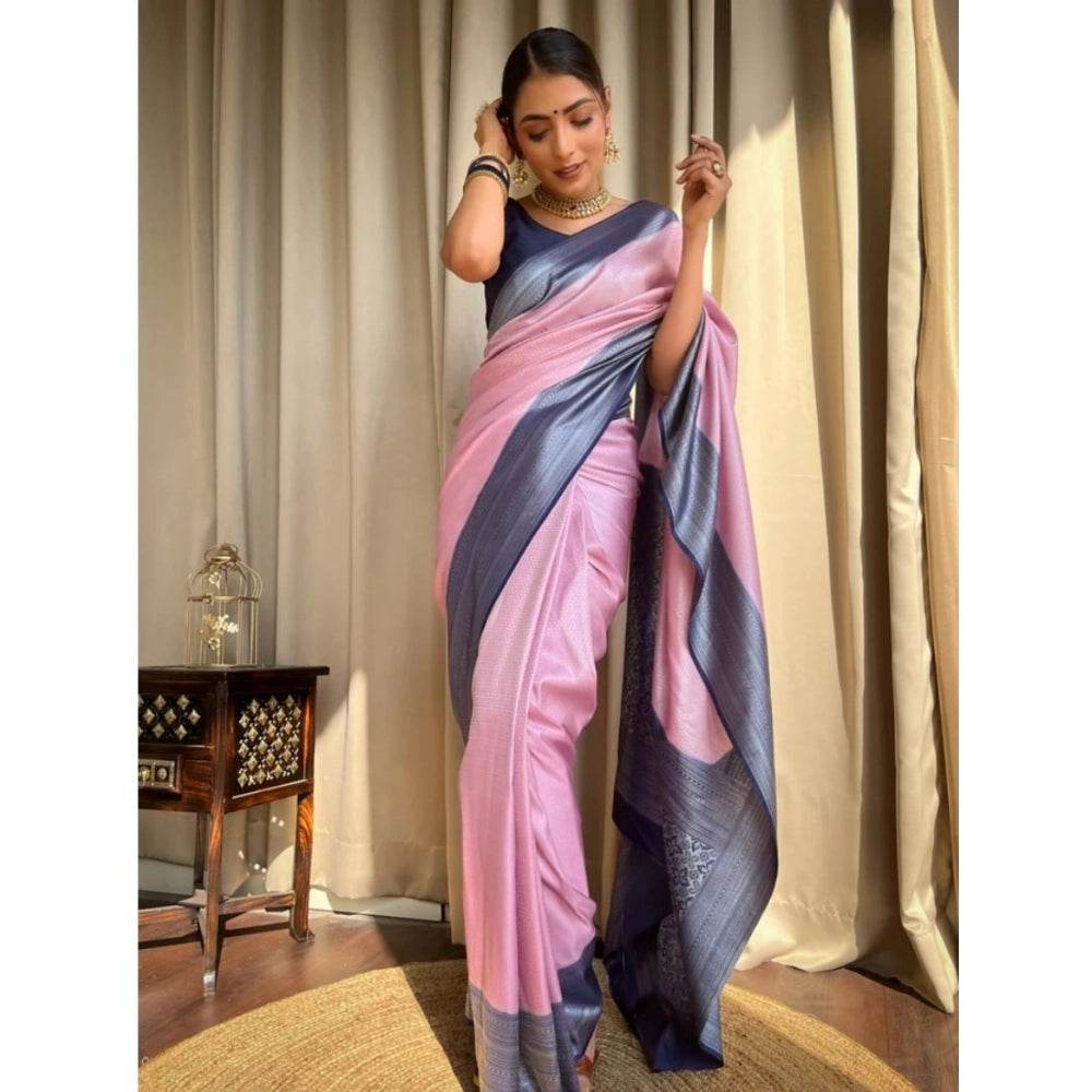 Generic Women's Silk Printed Saree With Unstitched Blouse 5.5Mtr (Pink) - MYLUXURY LANE ENTERPRISE