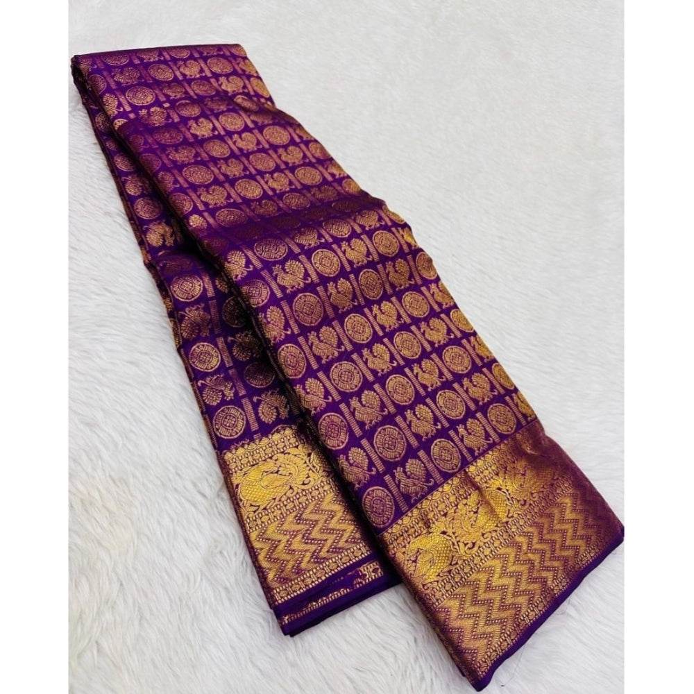 Generic Women's Silk Printed Saree With Unstitched Blouse 5.5Mtr (Purple) - MYLUXURY LANE ENTERPRISE