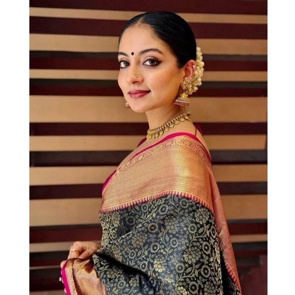 Generic Women's Silk Printed Saree With Unstitched Blouse 5.5Mtr (Green) - MYLUXURY LANE ENTERPRISE