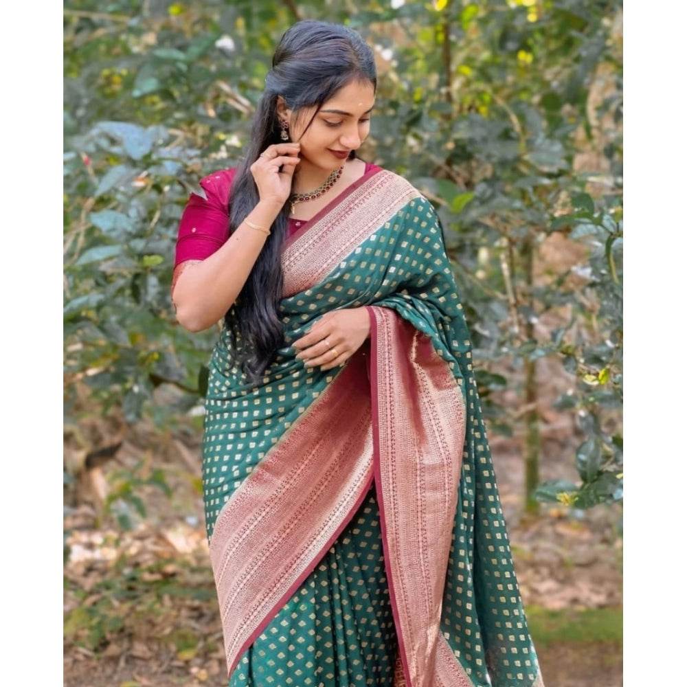 Generic Women's Silk Printed Saree With Unstitched Blouse 5.5Mtr (Green-Red) - MYLUXURY LANE ENTERPRISE