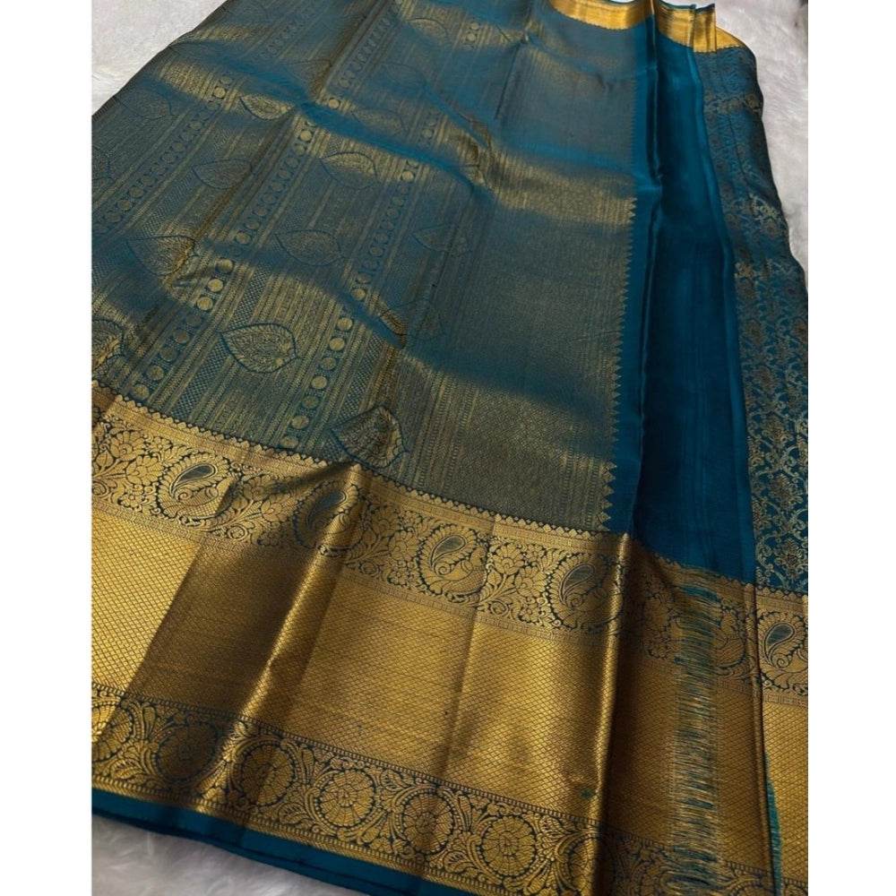 Generic Women's Silk Printed Saree With Unstitched Blouse 5.5Mtr (Rama) - MYLUXURY LANE ENTERPRISE