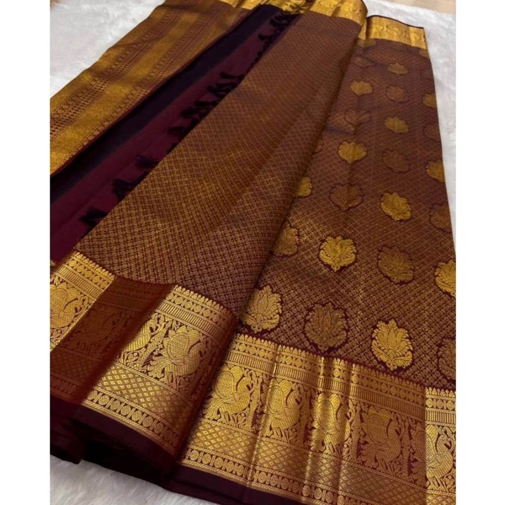 Generic Women's Silk Printed Saree With Unstitched Blouse 5.5Mtr (Maroon) - MYLUXURY LANE ENTERPRISE