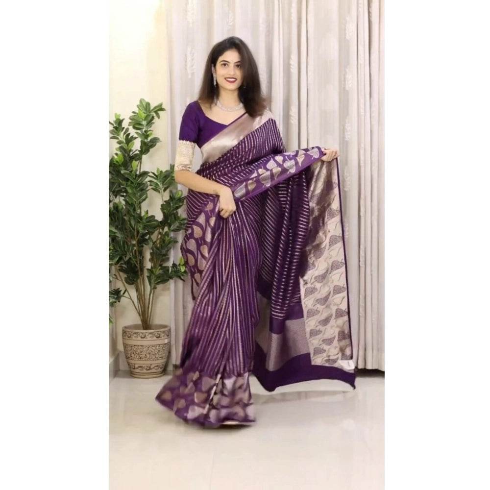 Generic Women's Silk Printed Saree With Unstitched Blouse 5.5Mtr (Purple) - MYLUXURY LANE ENTERPRISE
