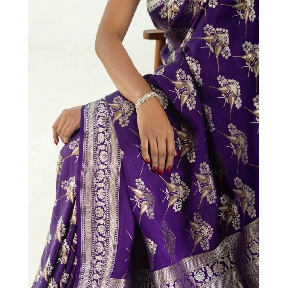 Generic Women's Silk Printed Saree With Unstitched Blouse 5.5Mtr (Purple) - MYLUXURY LANE ENTERPRISE