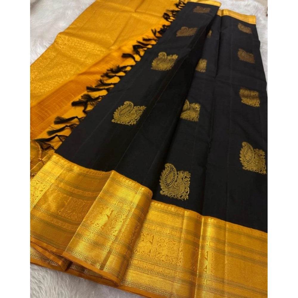 Generic Women's Silk Printed Saree With Unstitched Blouse 5.5Mtr (Black) - MYLUXURY LANE ENTERPRISE