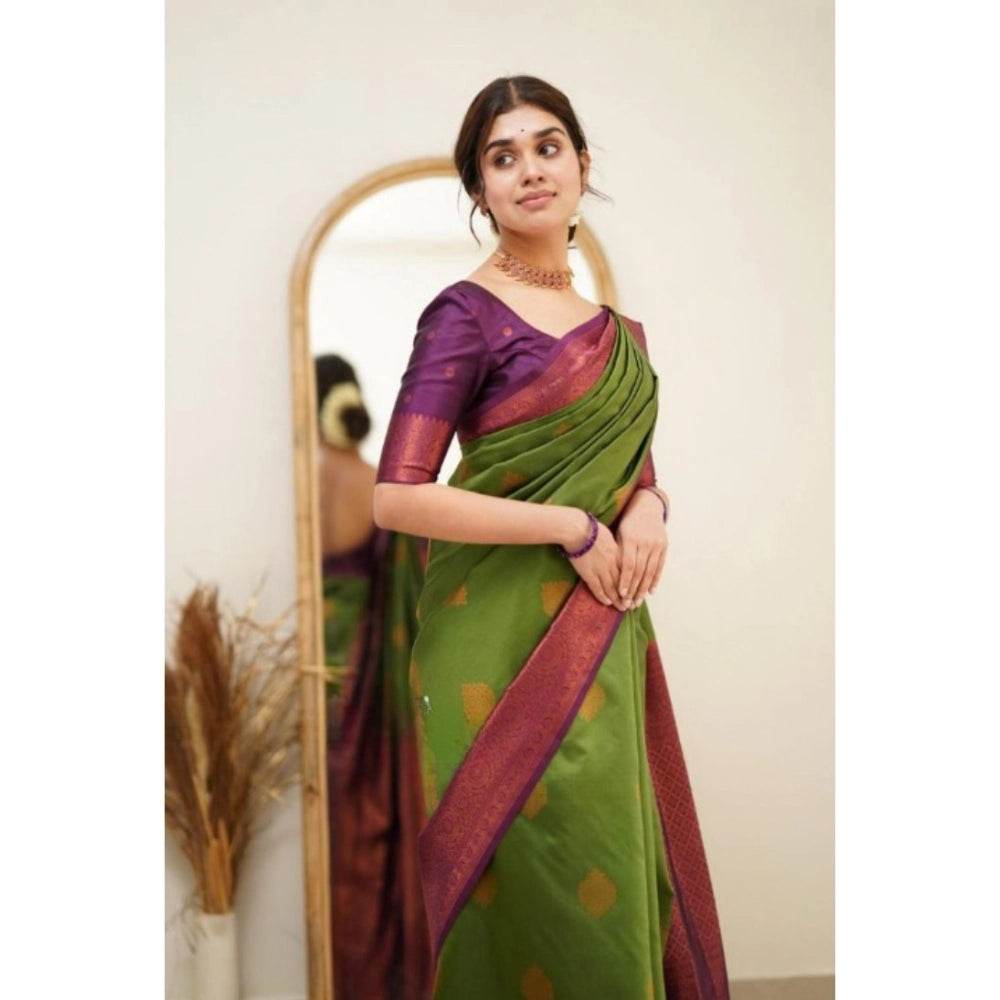 Generic Women's Silk Printed Saree With Unstitched Blouse 5.5Mtr (Green) - MYLUXURY LANE ENTERPRISE