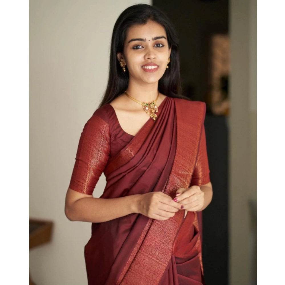 Generic Women's Silk Printed Saree With Unstitched Blouse 5.5Mtr (Maroon) - MYLUXURY LANE ENTERPRISE