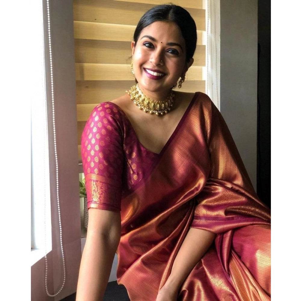 Generic Women's Silk Printed Saree With Unstitched Blouse 5.5Mtr (Maroon) - MYLUXURY LANE ENTERPRISE