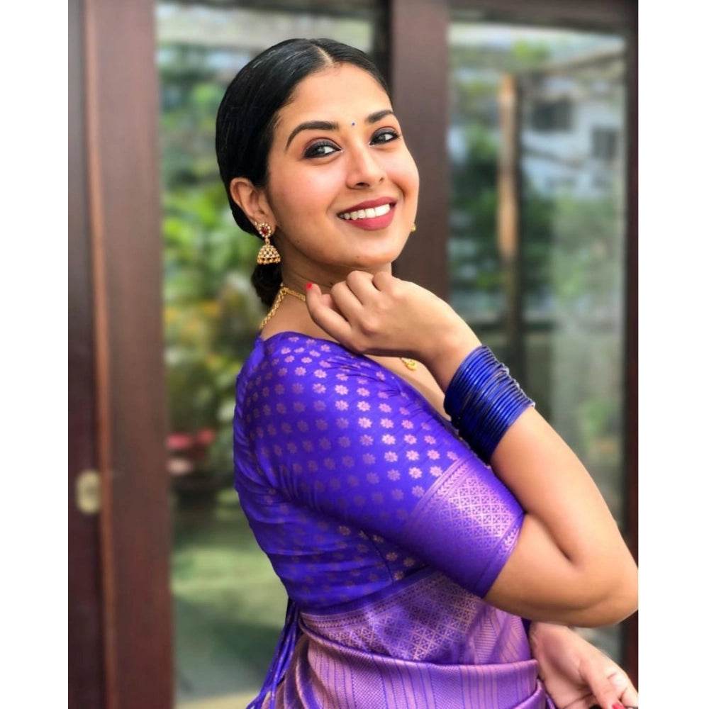 Generic Women's Silk Printed Saree With Unstitched Blouse 5.5Mtr (Blue) - MYLUXURY LANE ENTERPRISE