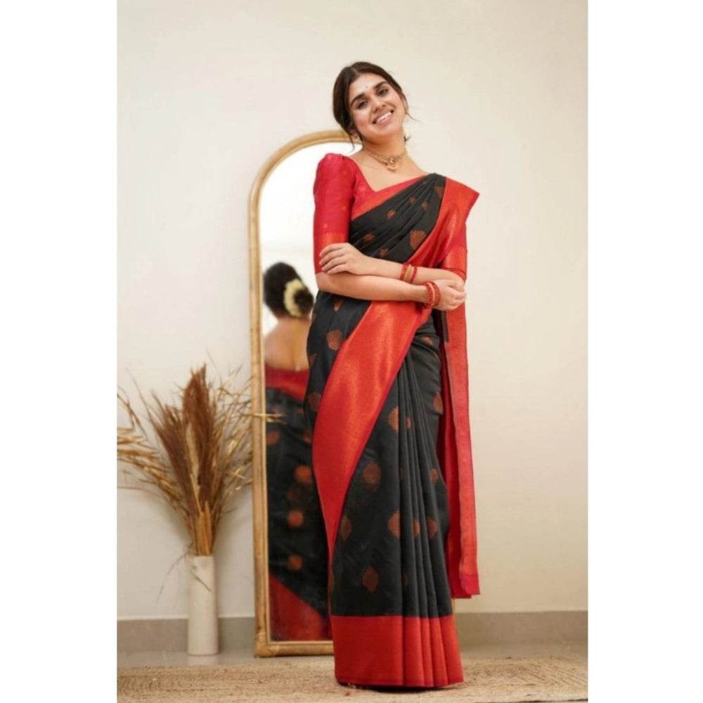 Generic Women's Silk Printed Saree With Unstitched Blouse 5.5Mtr (Black) - MYLUXURY LANE ENTERPRISE