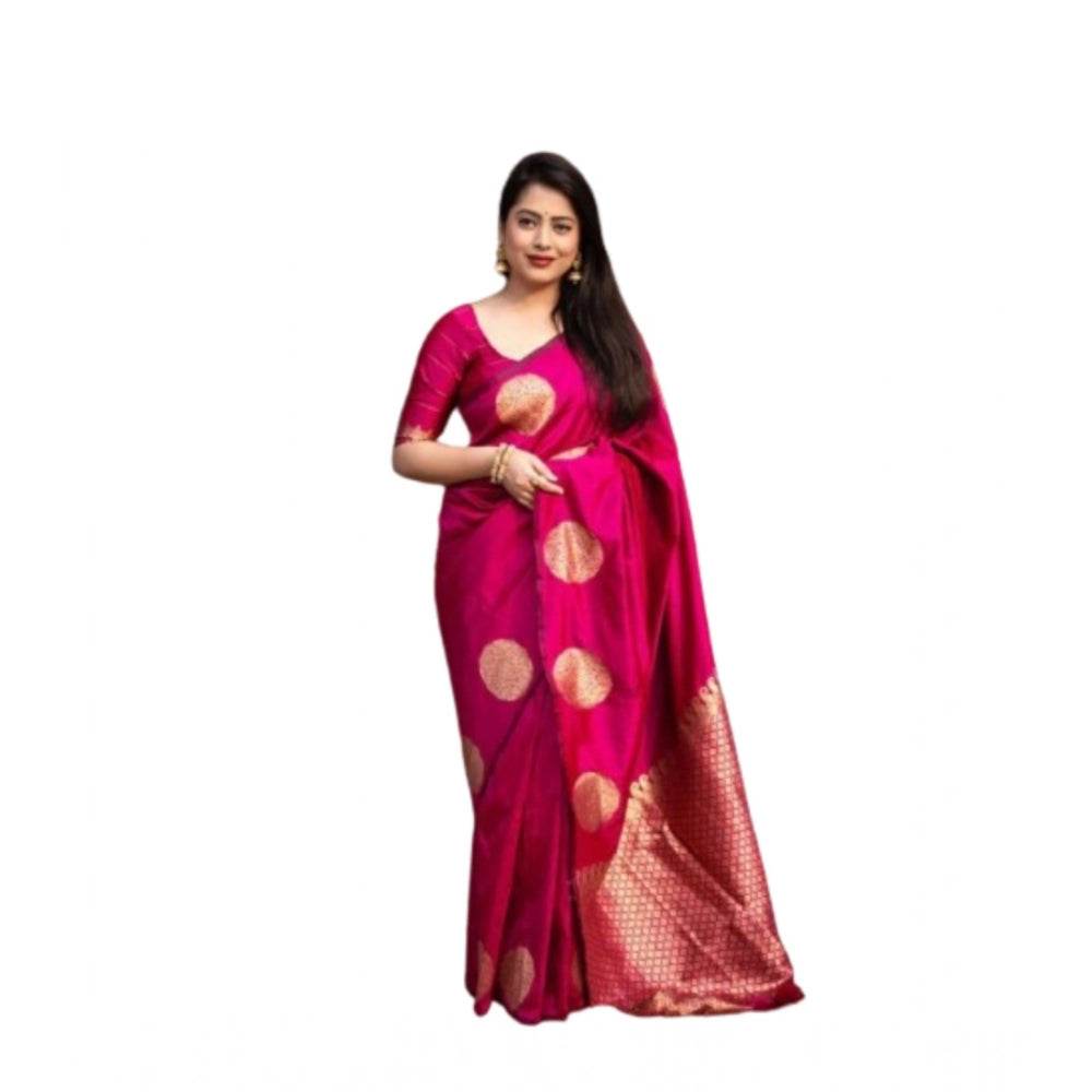 Generic Women's Silk Printed Saree With Unstitched Blouse 5.5Mtr (Pink) - MYLUXURY LANE ENTERPRISE